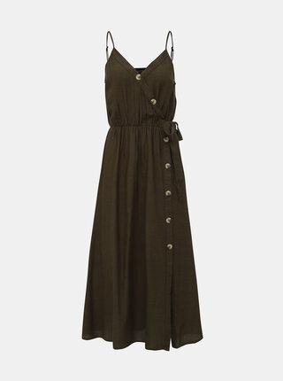 Khaki maxišaty s příměsí lnu Dorothy Perkins