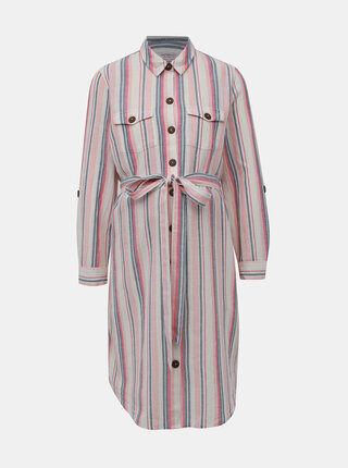 Růžovo-krémové pruhované košilové těhotenské šaty s příměsí lnu Dorothy Perkins Maternity