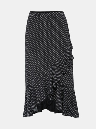 Černá vzorovaná midi sukně s volánem Dorothy Perkins