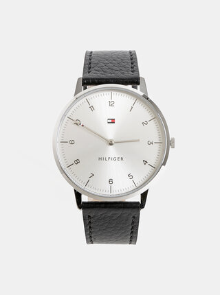 Pánske hodinky s čiernym koženým remienkom Tommy Hilfiger
