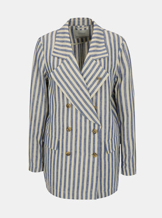 Modro-béžové pruhované ľanové sako s brošňou v striebornej farbe Scotch & Soda