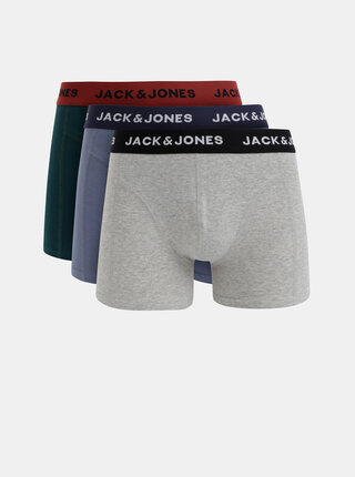 Sada troch boxeriek v šedej, modrej a zelenej farbe Jack & Jones Pre