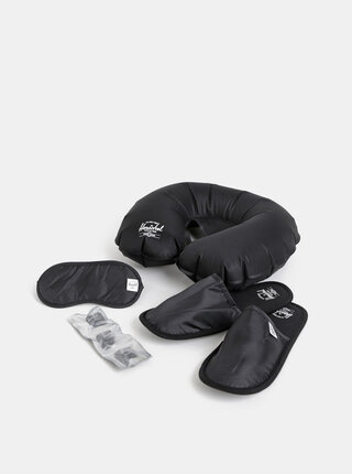 Čierna cestovná sada šlapiek, štupľou do uší, vankúša a masky na spanie Herschel Supply Amenity
