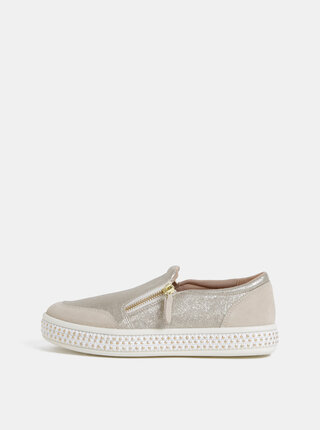 Béžové dámské metalické slip on se semišovými detaily Geox
