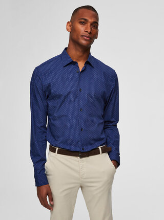 Tmavě modrá vzorovaná slim fit košile Selected Homme Pen