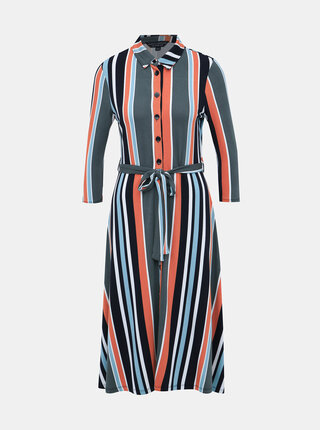 Oranžovo-zelené košeľové pruhované midišaty Dorothy Perkins