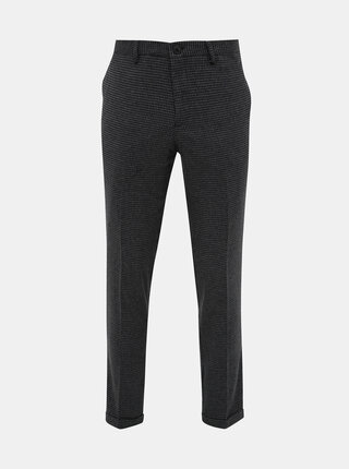 Šedé vzorované slim fit nohavice s prímesou vlny Selected Homme Fleet