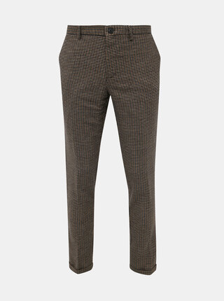 Hnedé vzorované slim fit nohavice s prímesou vlny Selected Homme Fleet