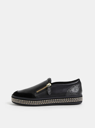 Černé dámské slip on se semišovými detaily Geox Leelu