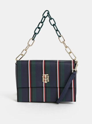 Tmavě modrá pruhovaná crossbody kabelka Tommy Hilfiger Saffiano