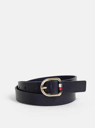 Tmavě modrý dámský kožený pásek Tommy Hilfiger Corporate