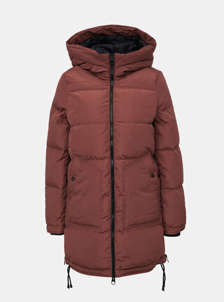 Hnědý zimní prošívaný kabát se zipy na bocích VERO MODA Oslo