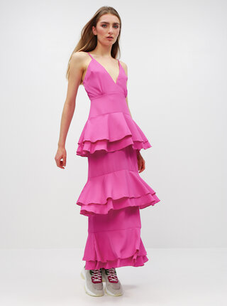 Rochie lunga roz cu volane si bretele ajustabile - MISSGUIDED