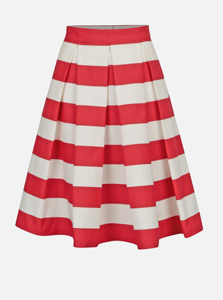 Červeno-krémová pruhovaná kolová sukně MONLEMON Navy Red