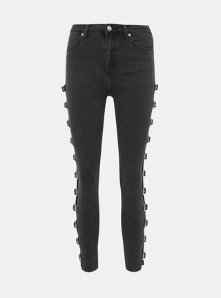 Tmavě šedé zkrácené skinny fit džíny s přezkami TALLY WEiJL