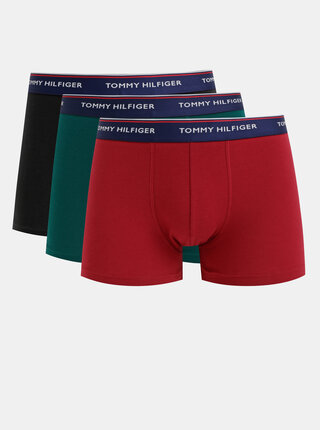 Sada tří boxerek ve vínové, zelené a černé barvě Tommy Hilfiger