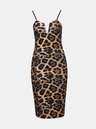 Hnědé pouzdrové šaty s leopardím vzorem Haily´s Lorie