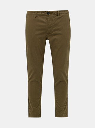 Hnědé vzorované chino kalhoty Selected Homme Slim