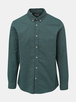Tmavě zelená pruhovaná slim fit košile Selected Homme Slimox