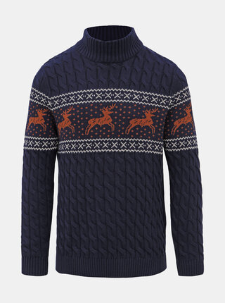 Tmavě modrý svetr s vánočním motivem Selected Homme Reindeer