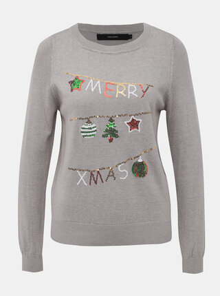 Šedý svetr s vánočním motivem VERO MODA Merry