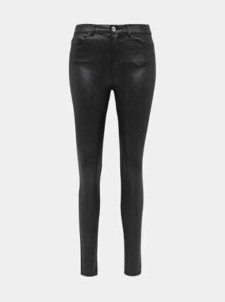 Černé koženkové třpytivé skinny fit kalhoty Noisy May Callie