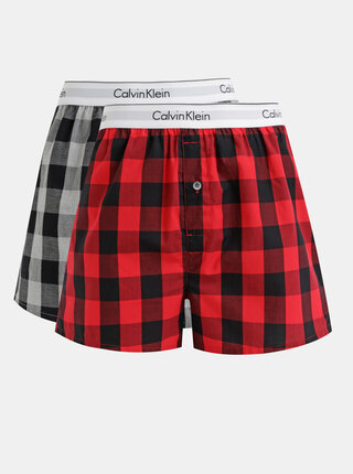 Sada dvou kostkovaných boxerek v šedé a červené barvě Calvin Klein Underwear