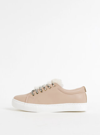 Světle růžové tenisky s umělým kožíškem Dorothy Perkins
