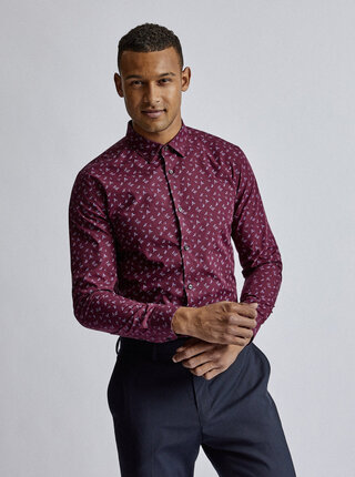 Vínová vzorovaná slim fit košeľa Burton Menswear London