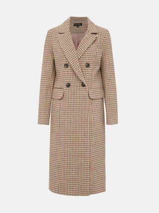 Béžový kostkovaný kabát Miss Selfridge