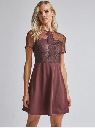 Vínové šaty s krajkou Dorothy Perkins