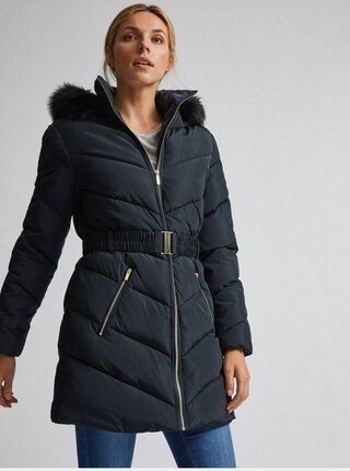Tmavě modrý prošívaný zimní kabát Dorothy Perkins