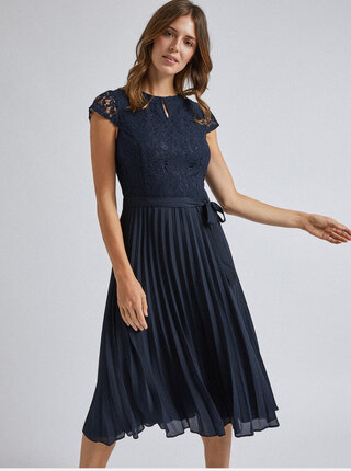 Tmavě modré šaty s plisovanou midi sukní Dorothy Perkins