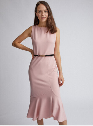 Růžové pouzdrové šaty s volánem Dorothy Perkins