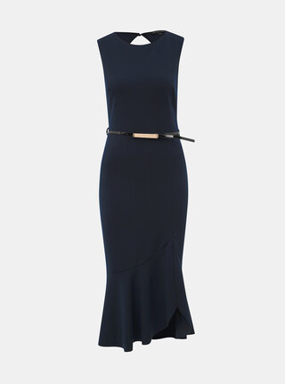 Tmavě modré pouzdrové šaty s volánem Dorothy Perkins