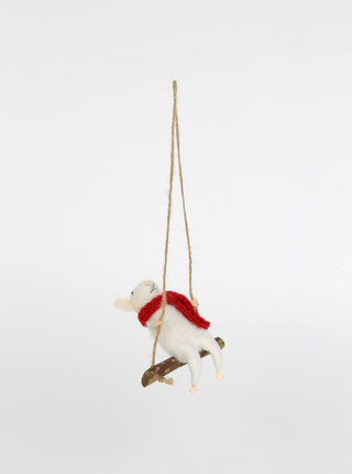Bílá vánoční dekorace ve tvaru myši na houpačce Sass & Belle Swinging Mouse