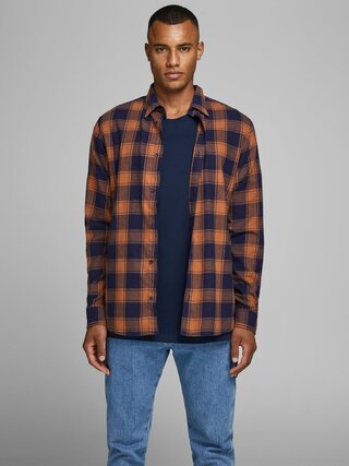 Hnedá kockovaná flanelová slim fit košeľa Jack & Jones Tommy