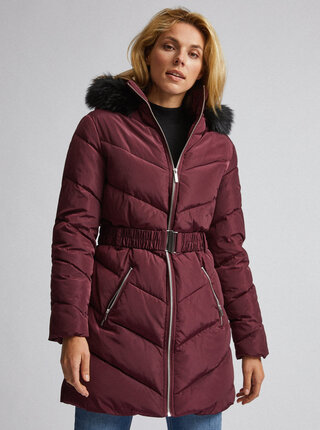 Vínový prošívaný zimní kabát Dorothy Perkins