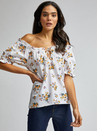 Bílá květovaná halenka s odhalenými rameny Dorothy Perkins