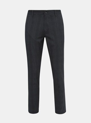Tmavě šedé kostkované slim fit kalhoty Selected Homme Storm