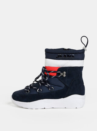Tmavě modré dámské zimní kotníkové boty se semišovými detaily Tommy Hilfiger