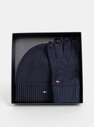 Sada tmavě modré čepice a rukavic Tommy Hilfiger