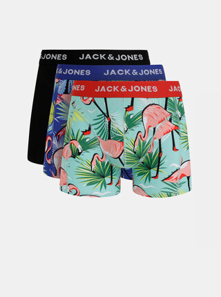 Sada tří vzorovaných boxerek v modré, zelené a černé barvě Jack & Jones Skull