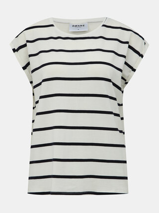 Krémové pruhované basic tričko VERO MODA AWARE Ava
