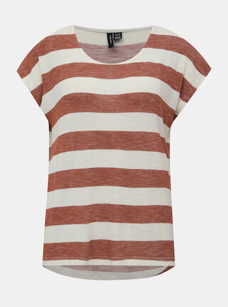 Krémovo-hnedé pruhované basic tričko VERO MODA Wide