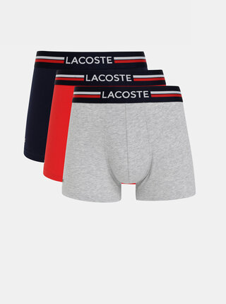 Sada tří boxerek v červené, modré a šedé barvě Lacoste