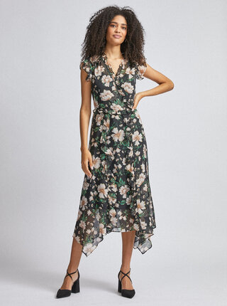 Čierne kvetované midi šaty Dorothy Perkins