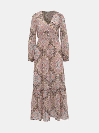 Rúžové vzorované maxi šaty Miss Selfridge