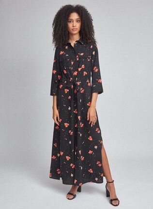Černé květované košilové maxišaty Dorothy Perkins