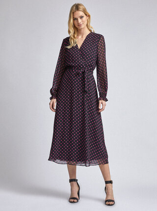 Černé puntíkované midišaty Dorothy Perkins Tall